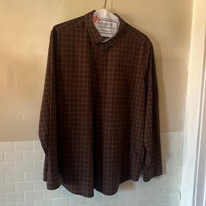 George Classic Fit Button Down Men’s Plaid Shirt Brown EUC